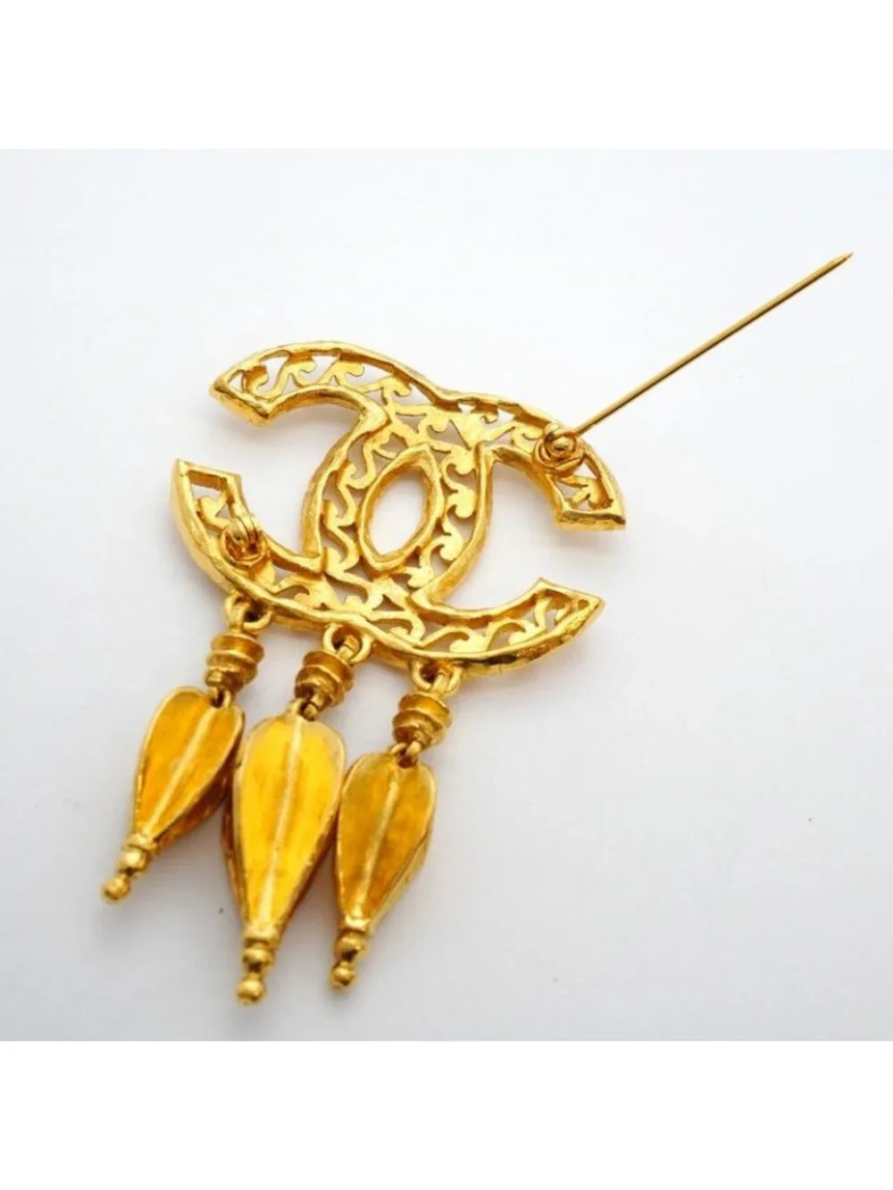 Chanel Brooch Vintage CC Logo Swing Gold Plated - Picture 5 of 7